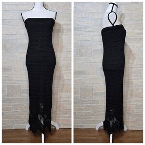 CHICOS CROCHET BLACK SLEEVELESS STRAPLESS SHEATH TUBE DRESS 2/L/12